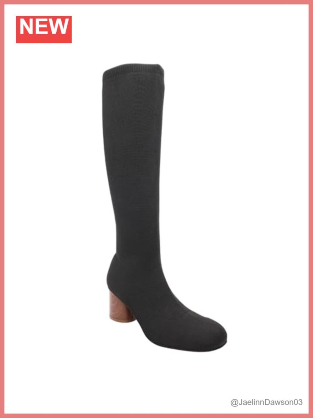 Knee High Stretch Knit Boots With Chunky Heel Side Zipper